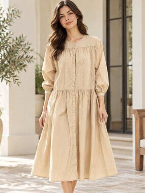 Merlette Poplin Women's Midi Dress Button Cottagecore Cotton Size M NWD 276960
